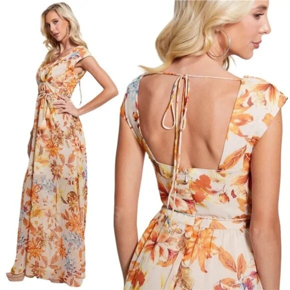 NWT GUESS Gilda Long Floral Sleeveless Maxi Dress Sunset Garden Size Small - Picture 5 of 16